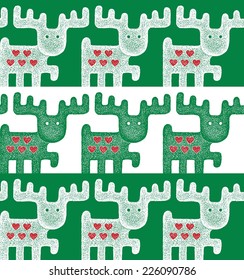Santa Rein deers. hand-drawn vector seamless pattern