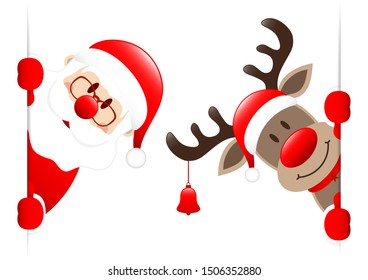 Santa Reindeer Bell Looking Inside Banner Stock Vector (Royalty Free ...