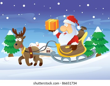 Santa and Reindeer bring present