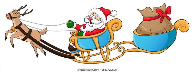 Santa and reindeer carriage cute cartoon character