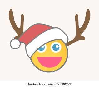 Santa Reindeer - Cartoon Smiley Vector Face
