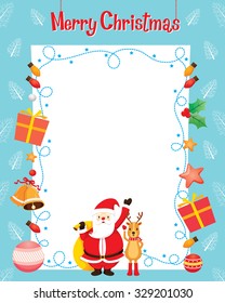 Santa And Reindeer With Christmas Ornaments Decoration Border, Merry, Xmas, Happy New Year, Objects, Animals, Festive, Celebrations