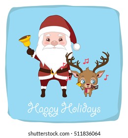 Santa and reindeer cute greeting