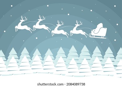 santa and reindeer flying snowscape