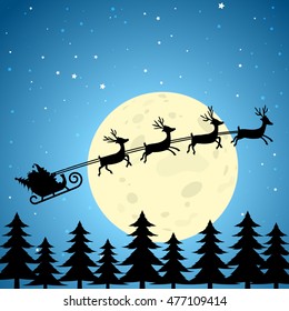 Santa and reindeer flying through the night sky. EPS10 Vector Square Crop