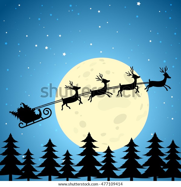 Santa Reindeer Flying Through Night Sky Stock Vector (Royalty Free ...