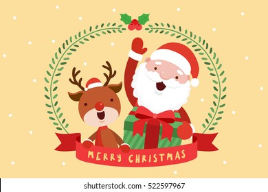 Santa and Reindeer with gift