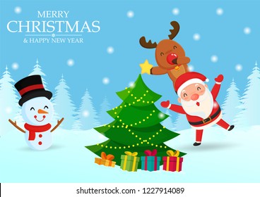 
Santa and reindeer help decorate the Christmas tree.
