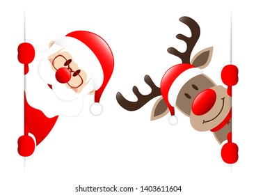 Santa And Reindeer Inside Vertical Banner