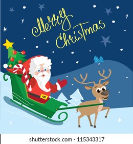 Santa with reindeer Merry Christmas