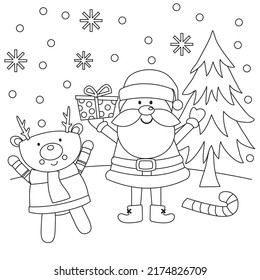 Santa and Reindeer on black and white