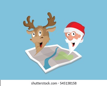 Santa and reindeer on the map