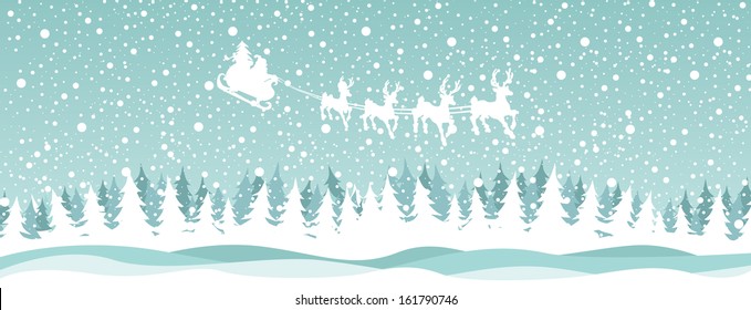 Santa reindeer over the forest