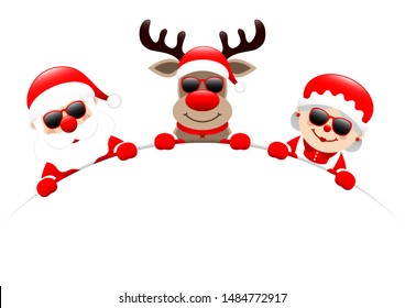 Santa Reindeer And Santas Wife Sunglasses Round Banner