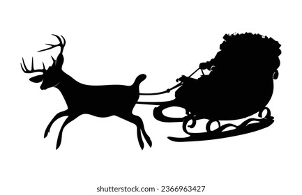 Santa With Reindeer Silhouette. Christmas Vector Illustration,