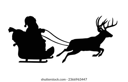 Santa With Reindeer Silhouette. Christmas Vector Illustration,