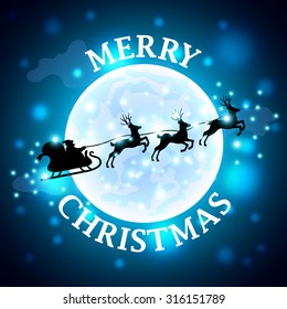 Santa reindeer silhouette on moon background realistic vector