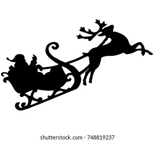 Santa With Reindeer Silhouette - Vector Illustration