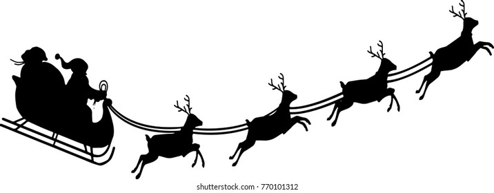 Santa with reindeer silhouette - vector illustration