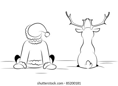 santa and reindeer sitting in the snow