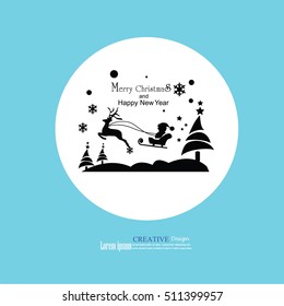 Santa with reindeer and sled.christmas concept.vector illustration.
