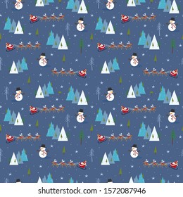 Santa and reindeer with snowman seamless pattern