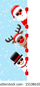 Santa Reindeer And Snowman Sunglasses One Above The Other Banner Left Snow Blue