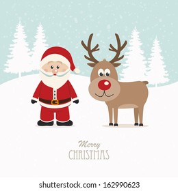 santa and reindeer snowy winter background