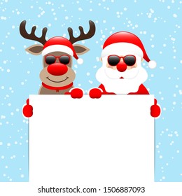 Santa And Reindeer Sunglasses Holding Shield Snow Light Blue