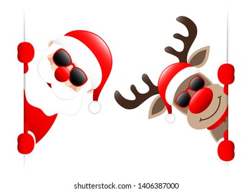 Santa And Reindeer With Sunglasses Inside Vertical Banner