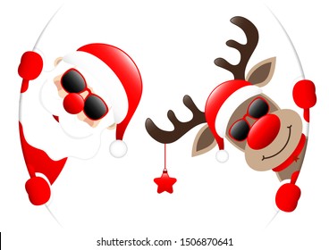 Santa And Reindeer Sunglasses Looking Inside Round Banner