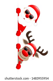 Santa And Reindeer Sunglasses Thumb Up Banner Right