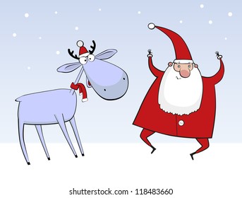 Santa and reindeer. Vector illustration