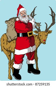 santa and reindeer vector illustration