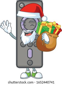Santa remote control TV Cartoon design having a sack of gifts