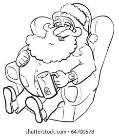 Santa resting in pajamas. Black and white, color me.