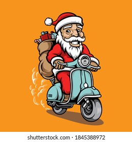 Santa Ride a Scooter Illustration Mascot