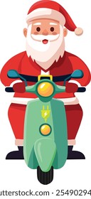 Santa rides an energy-efficient electric motorbike powered by rechargeable lithium-ion batteries, symbolizing sustainability, reduced energy consumption, and eco-friendly holiday cheer.