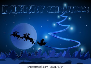 Santa rides on the background of the Moon