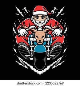 santa riding motorcycle vector illustration