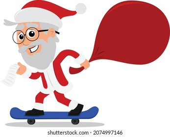 Santa riding on a skateboard