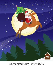 Santa riding a reindeer in Christmas 