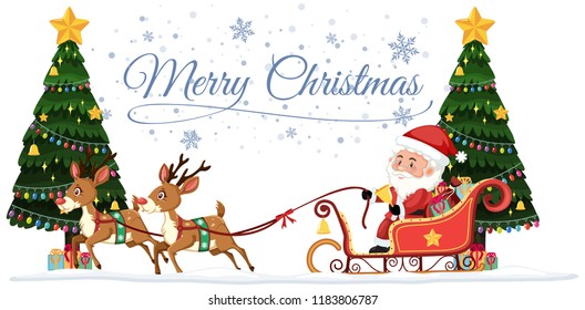 Santa riding sleigh christmas template illustration