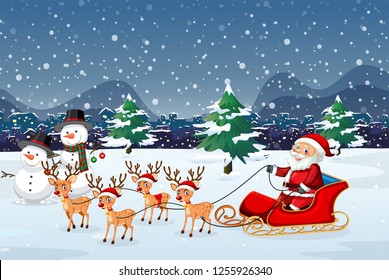 Santa riding  sleigh outdoor illustration