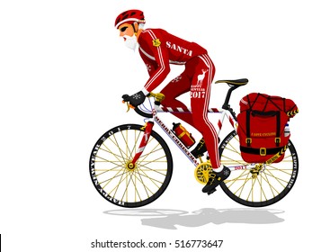 Santa is riding touring bike on transparent background
