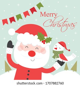 santa and robin christmas greeting card