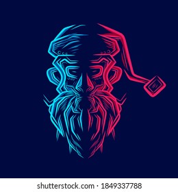 Santa robot logo line pop art portrait colorful design with dark background. Abstract vector illustration.
