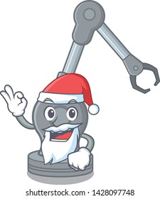 Santa robotic arm machine above cartoon chair