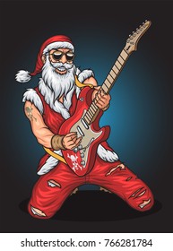 Santa Rocker Playing Guitar on the Gigs