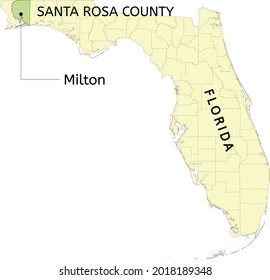 Grafschaft Santa Rosa und Stadt Milton auf der Karte von Florida